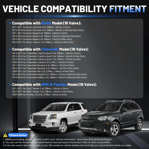Vehicle compatibility chart for Chevy Ecotec Timing Chain Kit With Water Pump 2.2L 2.4L for Buick, Chevrolet, GMC, Pontiac models