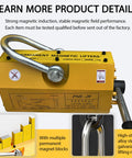 Heavy Duty Neodymium Lifting Magnet With Quick Snap Action Handle For Steel Plates And Shop Cranes Built Like A Tank For Rock Solid Performance At Four Thousand Four Hundred Pound Pull, showing steel lifting ring and gauge.