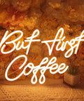 But First Coffee Led Neon Light Sign Usb Powered 5V Warm White Glow For Home Kitchen Office Wall Decor 17 By 10.2 Inch Dimmer Night Light