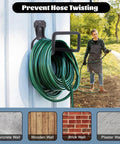 Two Pack Garden Hose Holder And Wall Mounted Hose Reel shown mounted on an outdoor wall with hose coiled, supports up to 154 lbs