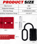 4 Pack 50 Amp Battery Quick Connect Disconnect Plug Kit For Anderson Style Connectors, red components with dimensions displayed