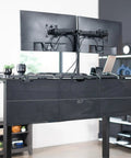60 Inch Clamp-On Privacy Desk Skirt With Cable Management Sleeve And Wire Hider Kit attached to a desk with monitors