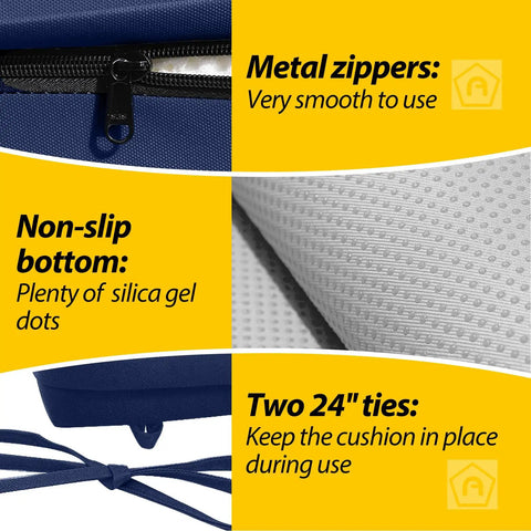 Outdoor Chair Seat Cushions Set Of 2 Waterproof And Fade Resistant 20 By 20 By 3 Inches Navy Blue Patio with zippers, non-slip bottom, ties