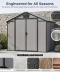 Heavy Duty Galvanized Steel Outdoor Storage Shed With Lockable Door And Wide Double Doors For Easy Gear In And Out In The Backyard Patio 8x10 Grey Rust Resistant Weatherproof Metal Tool Storage