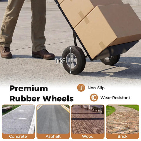 Heavy Hitter Metal Hand Truck With 600 Pound Capacity Smooth Rolling 10 Inch Rubber Wheels And Ergonomic P Handle Lay Flat Foldable Base Plate For No Sweat Home Or Warehouse Cargo Hauling