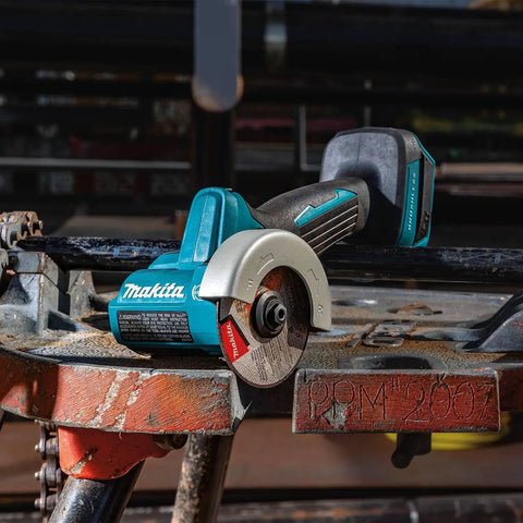 18V LXT Brushless Cordless 3 Inch Cut Off Tool, Tool Only With One Hand Operation shown on metal surface