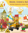 Magnetic Tiles Building Set With Road, Crane And Marble Run Two Sided Construction Site And Fire Station For Kids Ages 4 To 8
