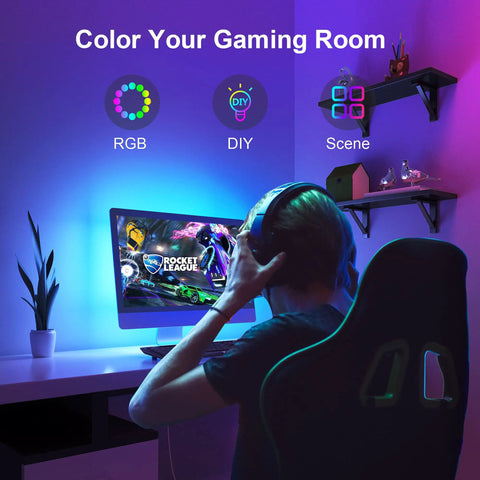 LED TV Backlight Kit 16.4 Feet RGB Strips for 55-75 Inch TV with App Remote, ambient lighting in gaming room
