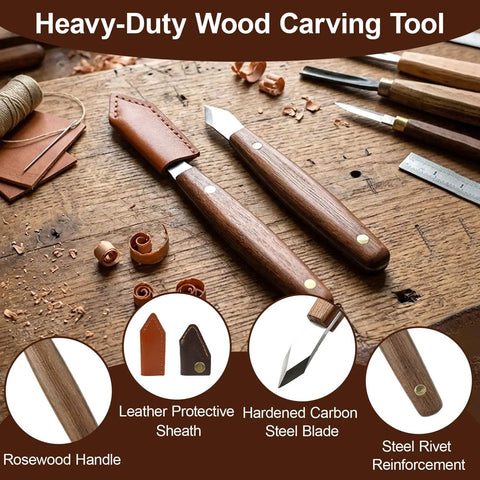 Knockout Dual Bevel Marking Knife Kit Crafted For Serious Woodworkers Featuring Razor Sharp Stainless Blades And Grip Ready Oak Knobs Extended Neck Profile For Tight Joinery Spots And Dovetail Marks That Drop Dead Exact Every Last Time on a wooden workbench with leather scraps.