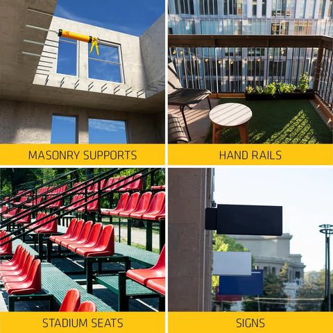 AnchorFix-2 Super Strength Anchoring Adhesive For Threaded Rods In Concrete And Masonry installed on supports, rails, seats, and signs