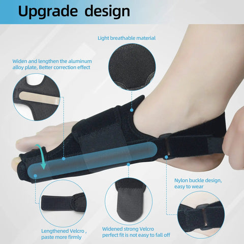 Overnight Bunion Corrector For Men And Women, Big Toe Straightener Night Splint with adjustable Velcro straps and memory steel plates