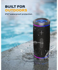 Waterproof Bluetooth Speaker 30W With 360 Degree Sound And Deep Bass IPX7 TWS Pairing Party Ready RGB Lights by pool.