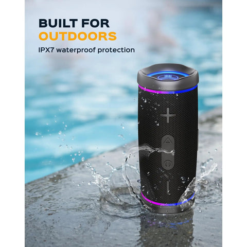 Waterproof Bluetooth Speaker 30W With 360 Degree Sound And Deep Bass IPX7 TWS Pairing Party Ready RGB Lights by pool.