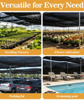 Beefy 70 Percent Shade Cloth For Garden Black Mesh Tarp 6.5 By 10 Feet Outdoor Sun Shade Net used over nurseries, parking lots, and pools.