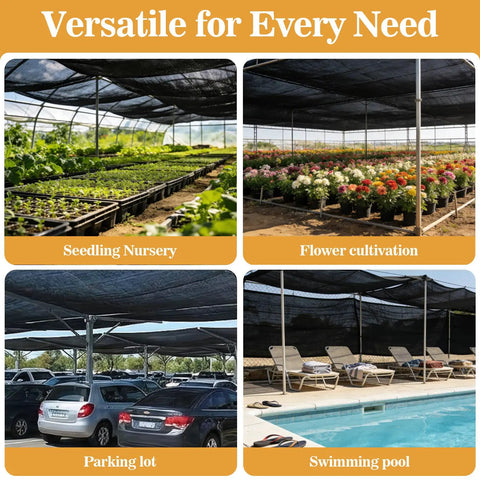 Beefy 70 Percent Shade Cloth For Garden Black Mesh Tarp 6.5 By 10 Feet Outdoor Sun Shade Net used over nurseries, parking lots, and pools.