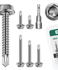 Heavy Duty Hex Head Self Drilling Screws Assortment Kit 110 Piece Stainless Steel Sheet Metal Fasteners with socket bits and screws