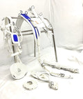 Nylon Horse Driving Harness For Single Horse Cart Pony, Blue And White, Chrome Plated Buckles, Fully Padded Comfort Fit