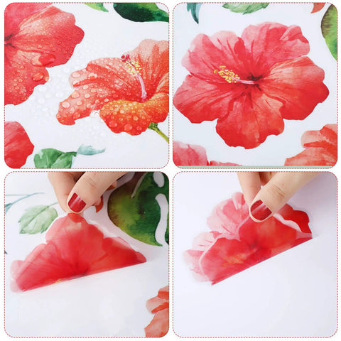 66 Pieces Large Hawaiian Floral Wall Decals Set With Palm Leaves And Hibiscus for DIY Craft Home Decor removable clings