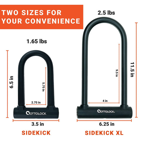 Compact U-Lock For Bikes With 12mm Hardened Steel Shackle Anti Rotation Deadbolt Ultra Lightweight And Portable Sidekick Security Lock For Urban Rides And Daily Commutes, two sizes shown