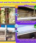 Before and after comparison showing the effectiveness of Two Pack 32.8 Ft Pipe Insulation Wrap For Outdoor Pipes in summer and winter protection.