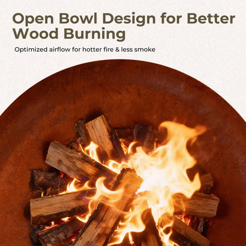 Heavy Duty 27.5 Inch Round Wood Burning Fire Pit For Outdoor Use Steel Bonfire Pit With Oxidized Finish showing open bowl design