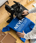 Heat Press Pillow Bundle With Five Size Mats Teflon Pillows For Sublimation with heat press machine and blue T-shirt.
