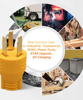 Heavy Duty 30 Amp To 20 Amp Dryer To Electric Vehicle Charger Adapter Nema 10 30P To 5 15 20R Male Plug on a white background.