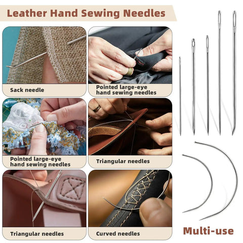 Waxed Thread Upholstery Kit With 32 Yards Of Durable Waxed Thread And 7 Hand Sewing Needles For Leather Canvas Carpet And Home Repair Projects Black For DIY Enthusiasts And More, showcasing various needle types for different sewing needs.