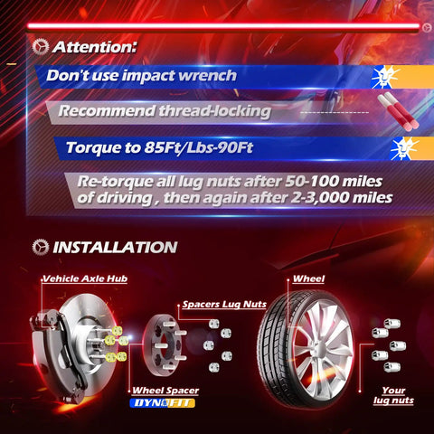 Installation and torque instructions for Beefed Up 2 Inch Wheel Spacers Kit For 6x5.5 Bolt Pattern Trucks And SUVs Including Silverado Sierra Tahoe Yukon Ram 1500 Forged Aluminum 108mm Center Bore M14x1.5 Studs