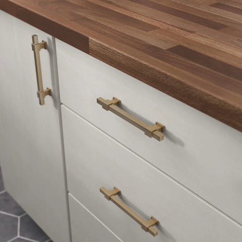 Champagne bronze gold cabinet handles on white drawers paired with a wooden countertop. Adjustable Drawer Pulls Five Pack Champagne Bronze Gold Cabinet Handles For Kitchen Cabinets Dressers And Cupboards Dope Finish For A Fresh Modern Look Fits 1 3 8 To 6 5 16 Inch Hole Center With Adjusta Pull Design For Easy Swap.