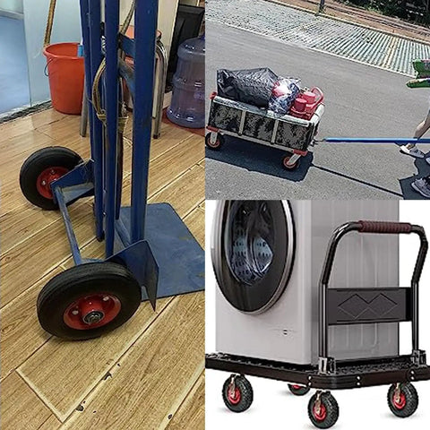 Rock Solid Heavy Duty Replacement Rubber Caster Wheels 8 Or 10 Inch Swivel Rollers With Locking Brake on utility carts and transport trolleys.