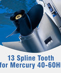 Ten And One Half By Thirteen Inch Aluminum Outboard Propeller For Mercury Outboard Engines 30 To 70HP Right Hand Three Blade Spline 13 Bolt On OEM Upgrade Black Vacuum Cast Five Layer Surface Finish Ref 48 73136A45