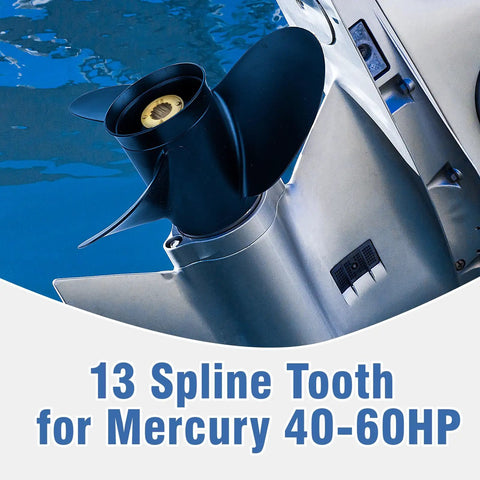 Ten And One Half By Thirteen Inch Aluminum Outboard Propeller For Mercury Outboard Engines 30 To 70HP Right Hand Three Blade Spline 13 Bolt On OEM Upgrade Black Vacuum Cast Five Layer Surface Finish Ref 48 73136A45