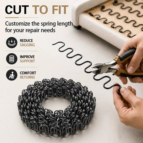 Heavy Duty 45 Foot Zig Zag Upholstery Springs For Couches with tools for custom cuts to fit furniture repair.