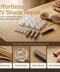 Universal Rv Pleated Shade Repair Kit With Heavy Duty Cord Hold Downs And Tension Springs For Camper Window Blinds Hassle Free Diy Restringing Refresh on wooden table with various components.