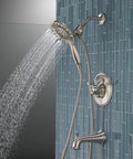 Linden 17 Series Dual Function Tub And Shower Trim Kit With In2ition 4 Spray 2 In 1 Handheld Shower Head And Hose Stainless Finish T17494 SS I Valve Not Included