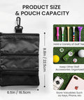Golf Bag Organizer Pouch With 3 Zip Pockets And Sturdy Hook for storing balls, tees, and valuables, product size shown.