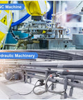 Rock Solid Mist Coolant Spray Tube With Slick Round Nozzle G One Quarter Thread Iron Plated Steel Water Oil Cooling Line Rapid Hookup For Cnc Lathe Milling Drill Machine Shop 800mm above CNC machine and hydraulic machinery background.