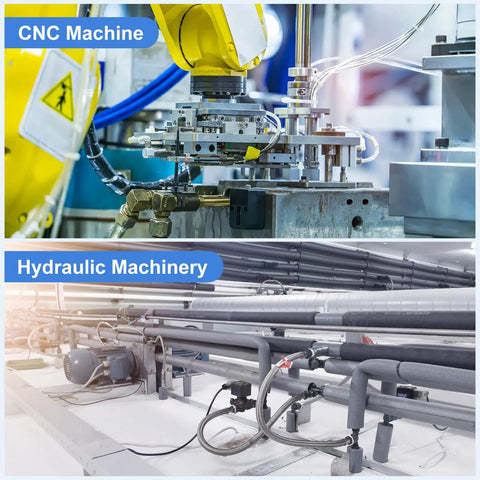 Rock Solid Mist Coolant Spray Tube With Slick Round Nozzle G One Quarter Thread Iron Plated Steel Water Oil Cooling Line Rapid Hookup For Cnc Lathe Milling Drill Machine Shop 800mm above CNC machine and hydraulic machinery background.