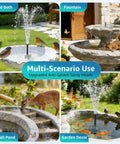 Solar Fountain Pump For Bird Bath And Small Pond Two Point Five Watt With Dry Run Protection in various garden scenarios