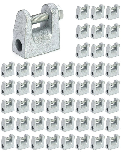 Top Shelf Tough As Nails Beam Clamps Fifty Pack Three Eighth Inch Hole Thirteen Sixteenth Jaw Opening Zinc Plated Steel Structural Hardware for scaffolding, showing multiple beam clamps in detailed arrangement.