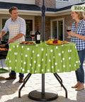 60 Inch Round Outdoor Tablecloth With Umbrella Hole And Zipper, Waterproof Heavy Duty Oxford Fabric, Green Polka Dot, BBQ Setup