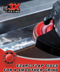Heavy Duty Ceramic Flap Discs 40 Grit Type 27 4 1/2 X 7/8 Inch Arbor 5 Pack in action on metal surface grinding.