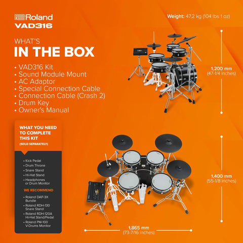 V Drums Acoustic Design 5 Piece Kit With 3 Series Build And V31 Module overview and components diagram