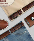 Mens Genuine Leather Belt Dress Casual Golf Jeans One And Three Eighths Inch Width Coffee Color Adjustable 42 44 Waist