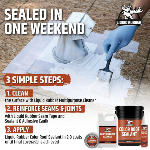 Application process of Color Roof Sealant For Flat And Low Slope Or Metal Roofs A Flexible UV Stable Elastomeric Waterproof Coating White 1 Gallon That Keeps Leaks At Bay On Any Roof.