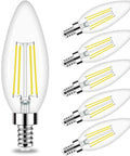 Dimmable E12 LED Candelabra Bulbs 5000K Daylight Chandelier 60W 600LM Pack Of 6, close-up of filament and base