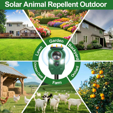 Solar Ultrasonic Animal Repeller With Motion Sensor Outdoor Pest Deterrent For Cats Dogs Rabbits Mice Squirrels Raccoons Skunks And Deer Waterproof Yard Garden Farm Defense With Flashing Light 2 Pack for yard, garden, farm, and coop
