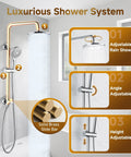 Rainfall Shower Head System With 9 Inch Rain Head And Handheld Height Adjustable Holder Solid Brass Rail 60 Inch Stainless Steel Hose