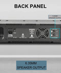 Back panel of 1600W 6-Channel Powered Bluetooth Mixer PA System With 10-Inch Passive Speakers, showing 6.35mm speaker output.